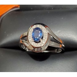 $100-$150 .50ct Blue Sapphire and Diamond Ring Sterling Silver September Birthstone $1Nr