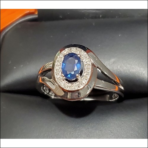 $100-$150 .50ct Blue Sapphire and Diamond Ring Sterling Silver September Birthstone $1Nr