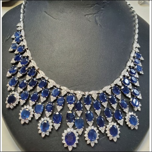 $15,000-$25,000 Belle of the Dance 98.79Ct Blue Sapphire & Diamond Necklace White Gold