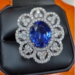 $5,000-$6,000 9.44Ct Vibrant Violetish Blue Tanzanite & Diamond Ring 18k White Gold