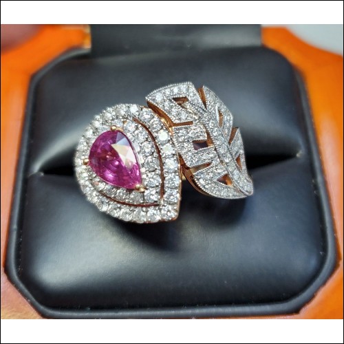 $1,500-$2,500 2.76Ct Purplish Pink Sapphire & Diamond Ring 18k Rose Gold