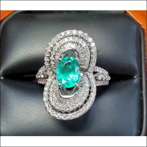 $1,200-$2,200 2.08Ct Emerald and Diamond Ring 18k May Birthstone