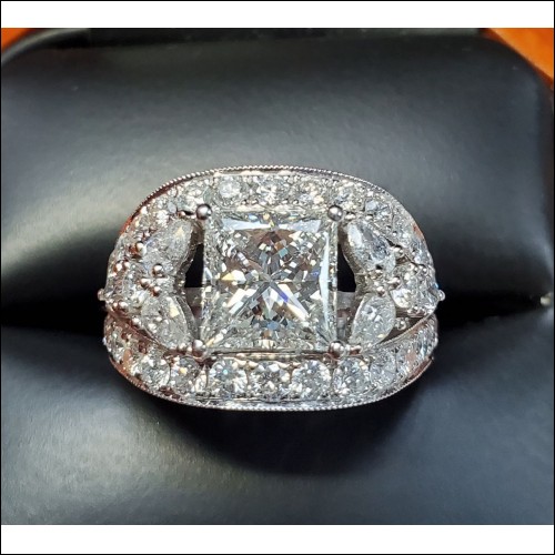 $20,000-$30,000 3.88Ct Princess Cut & Round Diamond Wedding Ring 18k White Gold  G Vs1 center 2.07Ct