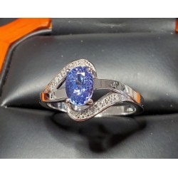 1.00Ct Tanzanite Oval and Diamond Ring Sterling Silver December Birthstone $1Nr