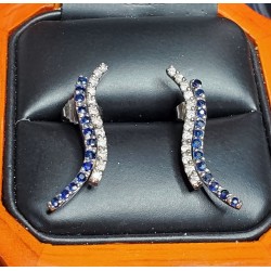 Estate 1.00Ct Sapphire and Diamond 1" Earrings 14k White Gold $1Nr