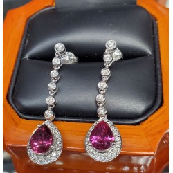 Estate 4.00Ct Pink Tourmaline & Diamond Earrings 18k White Gold $2,000