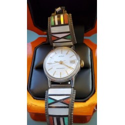 Estate Acqua Watch with Zuni Mosaic Watch Band Silver $1Nr