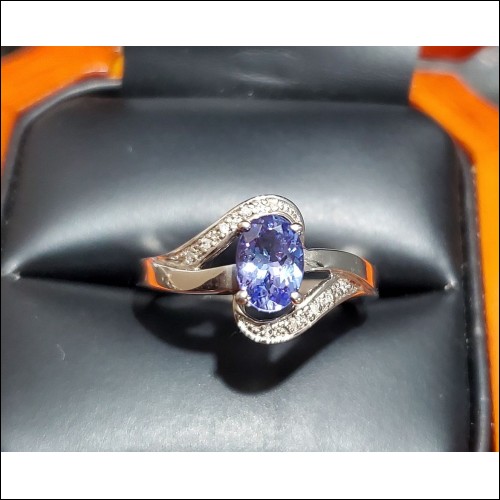 Tanzanite Oval & Diamond Ring Sterling Silver December Birthstone $1Nr
