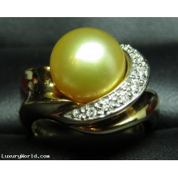 $11,000 ESTATE 11.4MM GOLDEN SOUTH SEA PEARL & DIAMOND COCKTAIL RING 14K $1NR