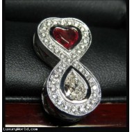 Sold. Gia Red Beryl Heart and Pear Diamond Love Infinity Pendant in Platinum by Jelladian ©
