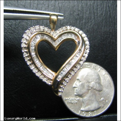 $4,000 1.50CT I LOVE YOU ROUND & BAGUETTE DIAMOND HEART PENDANT $1NR