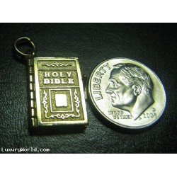 ESTATE HOLY BIBLE WITH LORD'S PRAYER 14K GOLD PENDANT $1NR