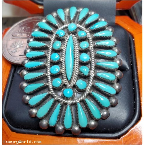 Estate C Wallace Zuni Indian Turquoise Pendant/Pin Silver $295 Buy Out Now or Make Best Offer