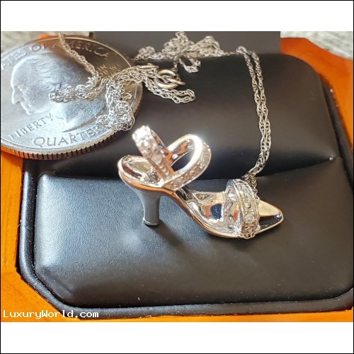 $150-$250 Estate Cute Diamond High Heel Shoe Pendant & Chain 10k White Gold