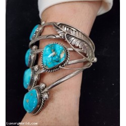 $300-$500 Estate Signed Linda Johnson Turquoise Sterling Silver Cuff Bracelet $1Nr
