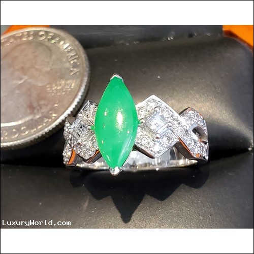 $1,000-$2,000  Gia & Guild Certified Translucent Natural "A" "Imperial" Jade & Diamond Ring 18k white gold