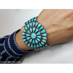 $100-$200 Circular Turquoise Cluster Cuff Bangle Bracelet Sterling $1Nr