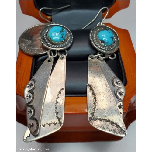 $25-$50 Estate Turquoise Dangling Earrings Sterling $1Nr
