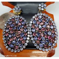 $300-$500 Estate 12.00Ctw Pink Tourmaline Oct & Tanzanite Dec Earrings Silver with 14k Posts & Backs $1Nr
