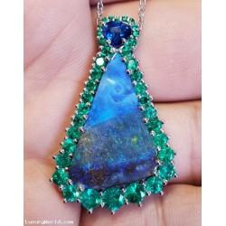 Sold The Psalm 23 Jewel with Blue Opal on Matrix, Blue Heart Sapphire, Green Emeralds, Red Ruby & Diamonds in Platinum & 18k Golds by Jelladian LuxuryWorld.com