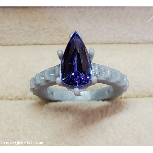 2.07Ct Tanzanite Pear Shape Ring to be set in 18k with Emeralds $1,500 Firm