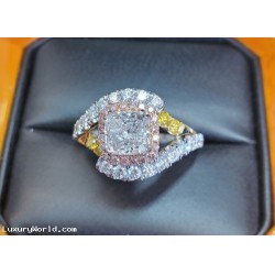 Sold Reorder for $12,844 Cushion Brilliant Diamond with Pink & Yellow Diamonds set in Platinum by Jelladian ©
