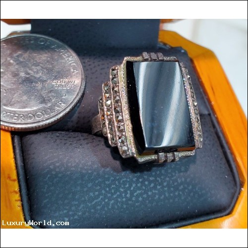 $100-$200 Estate Black Onyx Ring Silver Without Reserve