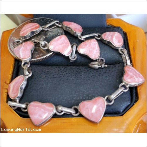 $150-$250 Estate Rhodochrosite Hearts Bracelet Sterling Without Reserve