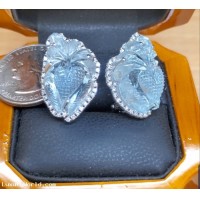 Sold 32.45Ctw Aquamarine Carvings & Diamond Earrings Platinum by Jelladian ©