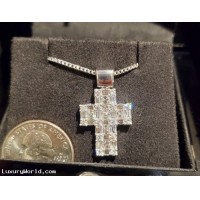 Sold reorder for $4,000 2.22Ct Asscher Cut, Baguette & Round Diamond Cross Pendant & Chain 18k White Gold Appraisal $8,100
