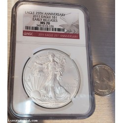 2011 Ngc Certified Ms70 American Eagle 1 Ounce Fine Silver Coin $1 No Reserve