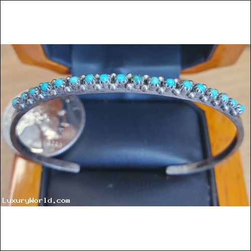 $175 Estate Darling Baby Turquoise Bangle Bracelet Silver $1 No Reserve Auction