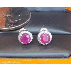 $3,200 Estate 1.28Ctw Ruby & Diamond Earrings 18k White Gold July Birthstone $1 No Reserve Auction