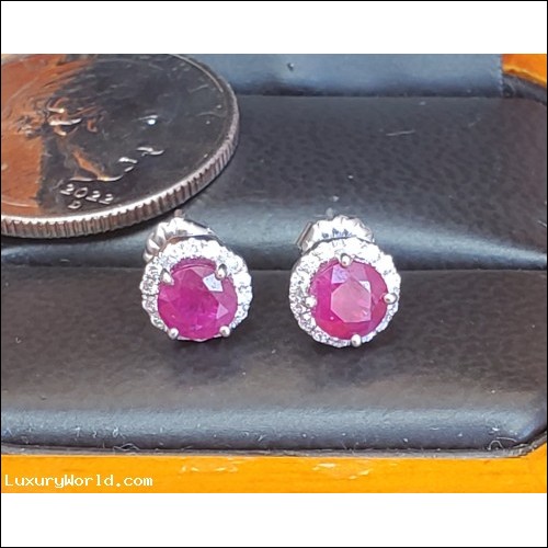 $3,200 Estate 1.28Ctw Ruby & Diamond Earrings 18k White Gold July Birthstone $1 No Reserve Auction