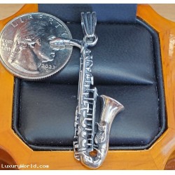 $100 1.5" Saxophone Pendant 925 Sterling Silver $1 No Reserve Auction
