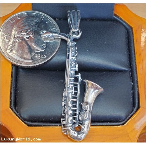 $100 1.5" Saxophone Pendant 925 Sterling Silver $1 No Reserve Auction