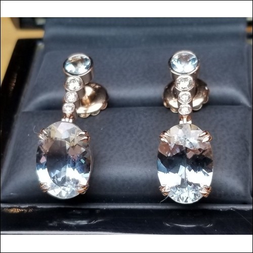 Order for $1,888 10.20Ct Aquamarine & Diamond Drop Earrings 18k Rose Gold by Jelladian ©