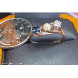 Defaulted Pawn Loan or Buy Diamond, Pearl & Sapphire Ring 14k Gold $1 No Reserve Auction