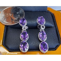 $400 Approximately 6.00Ctw Amethyst Dangle Earrings Silver February Birthstone $1 No Reserve Auction