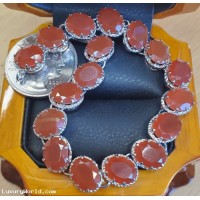 $1,500 7 11/16" Approximately 34.00Ct Brownish Reddish Orange Faceted Oval Carnelian Bracelet 925 Sterling Silver $1 No Reserve Auction