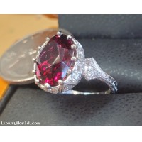 Sold Reorder for $2,900 5.89Ct Purplish Red Garnet and 1.13Ctw Old European Cut Diamond Ring Platinum by Jelladian ©
