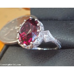 Sold, Reorder for $2,838 5.89Ct Purplish Red Garnet and Old European Diamond Ring Platinum by Jelladian ©