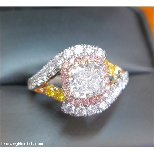 Order for $12,844 Cushion Brilliant Diamond with Pink & Yellow Diamonds set in Platinum by Jelladian ©