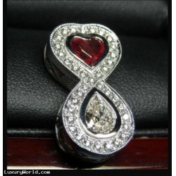 Order for $8,800 Gia Red Beryl Heart and Pear Diamond Love Infinity Pendant in Platinum by Jelladian ©