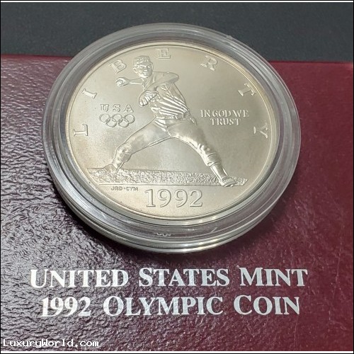 1992 Baseball USA Olympic 90% Silver, .76Oz of Fine Silver with Certificate $1 No Reserve Auction
