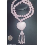 $500 24" Pink Rose Quartz Large Heart Chandelier Necklace $1Nr