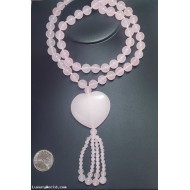$500 24" Pink Rose Quartz Large Heart Chandelier Necklace $1Nr