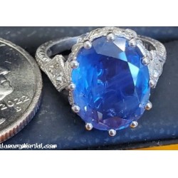 Sold. Gia 7.06Ct No Heat Sri Lankan Natural Blue Sapphire & Old European Cut Diamond Ring Platinum by Jelladian ©